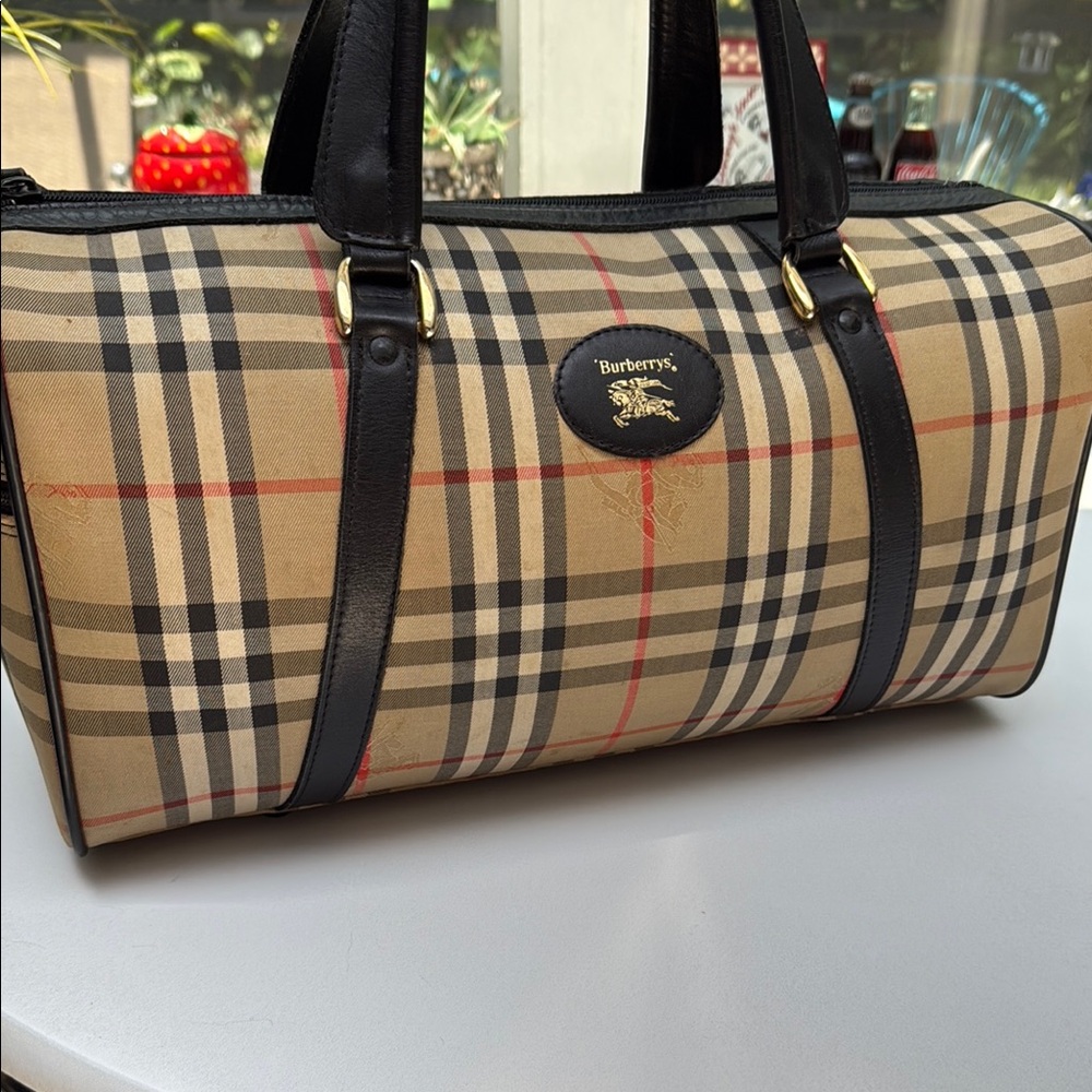 Authentic Burberry Horse Nova Check Leather & Canvas Large Boston Bag - Picture 2 of 15